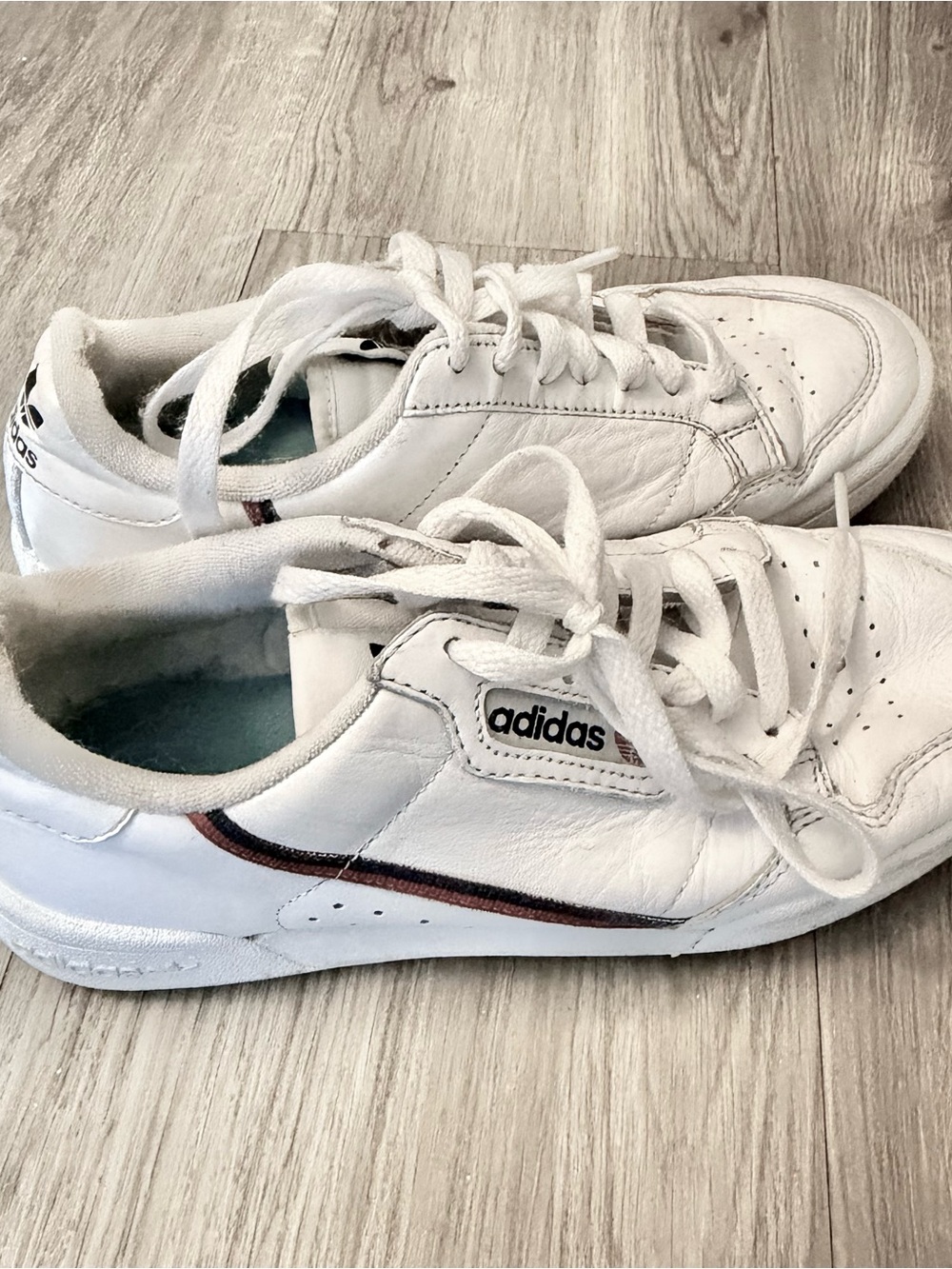 ADIDAS White Genuine Leather Sneakers with Red and Black Stripe